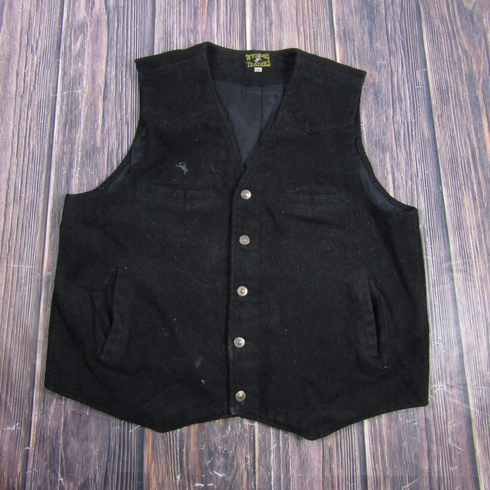 Wyoming Traders Wool Vest Mens XL Black Western Cowboy Button Front Rodeo